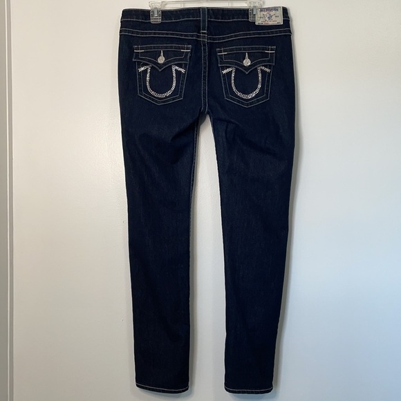 True Religion Crystal Flap Pockets Dark Wash Skinny Jeans Size 33 - Picture 1 of 10